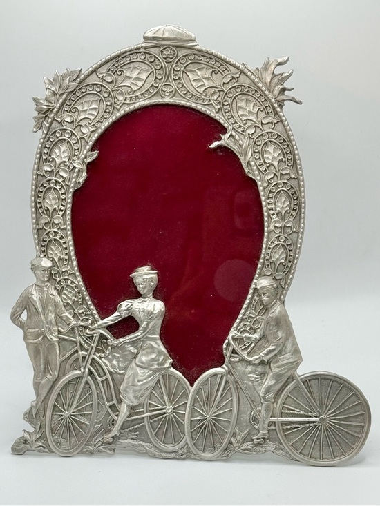 Vintage Other - VTG Filigree Pewter Picture  Frame Victorian Parisian Bicycle scene 4x6- 7X8